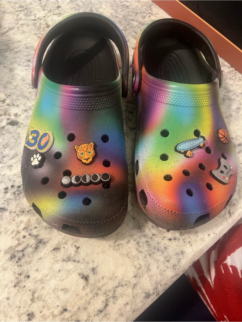 CROCS Rainbow Tie-Dye Foam Clogs with Charms